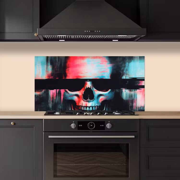 Schedels - Glitch - Cyberpunk keuken achterwand spatscherm middel -sfeer1