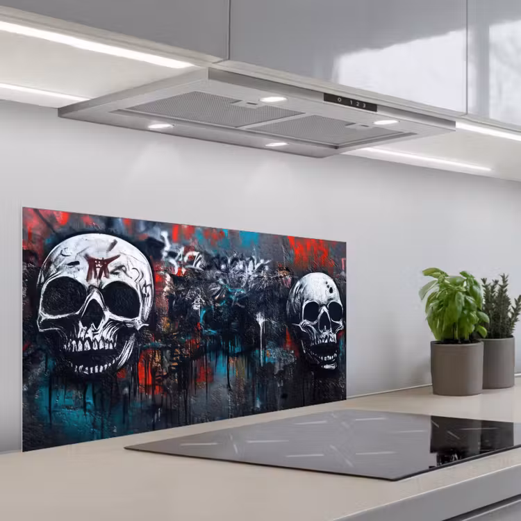 Schedels - Graffiti - Abstract keuken achterwand spatscherm middel -3d_schuin