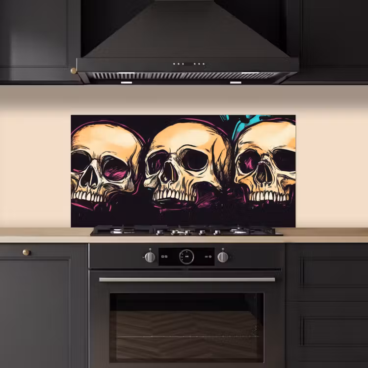 Schedels - Graffiti - Neon keuken achterwand spatscherm middel -sfeer1