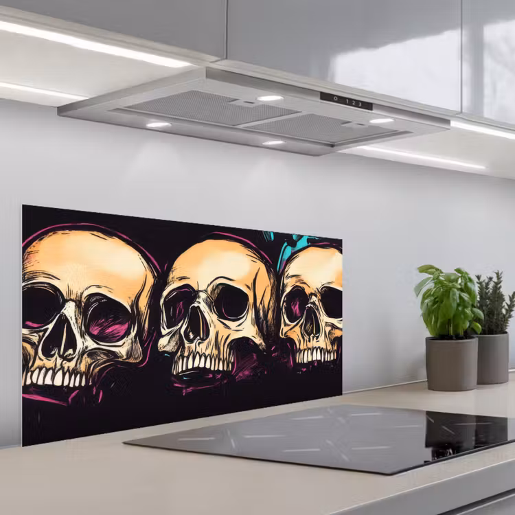Schedels - Graffiti - Neon keuken achterwand spatscherm middel -3d_schuin