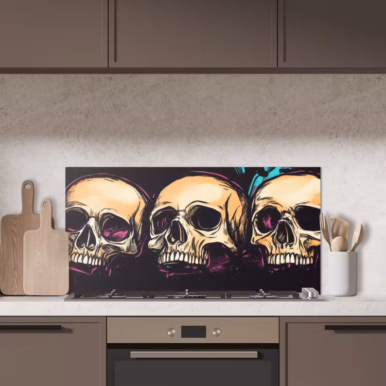 Schedels - Graffiti - Neon keuken achterwand spatscherm middel -sfeer2