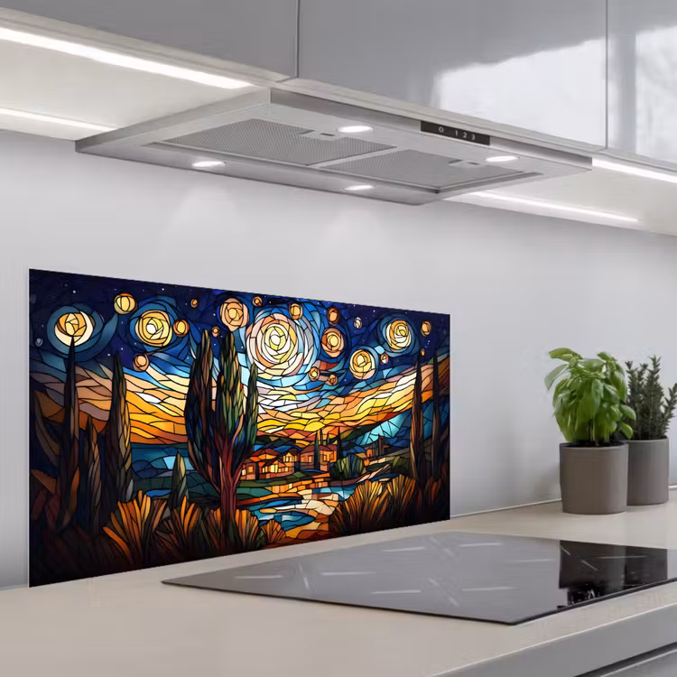 Hemel - Sterren - Mozaïek - Huizen keuken achterwand spatscherm middel -3d_schuin