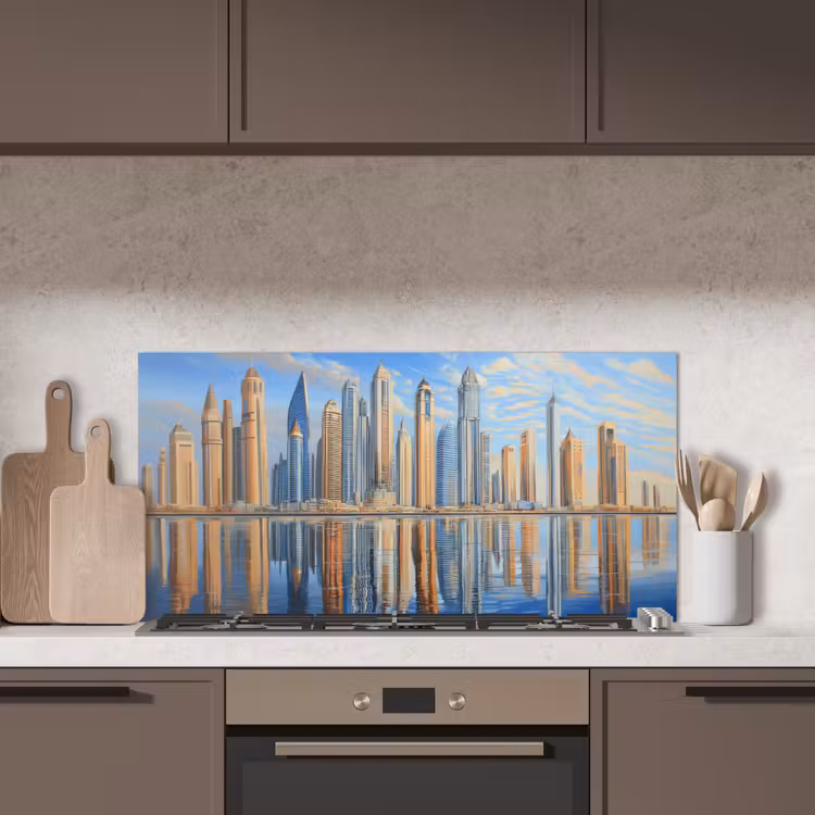 Skyline - Wolkenkrabbers - Water - Blauw keuken achterwand spatscherm middel -sfeer2