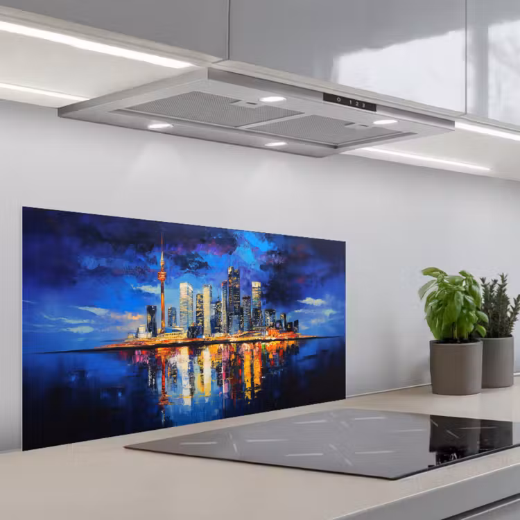Skyline Toronto - Modern - Stadslicht - Blauw keuken achterwand spatscherm middel -3d_schuin