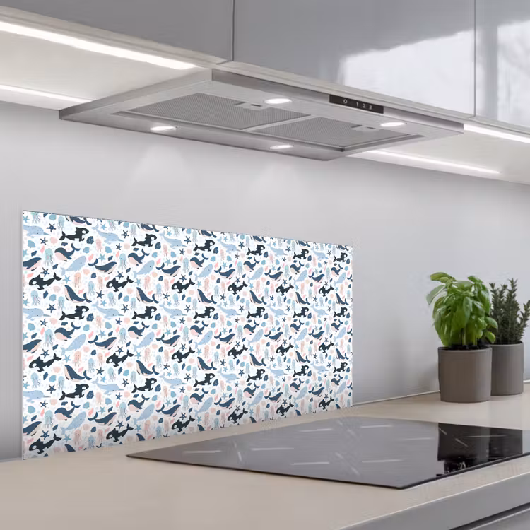 Klein - Oceaan - Walvissen - Octopus keuken achterwand spatscherm middel 899 -3d_schuin