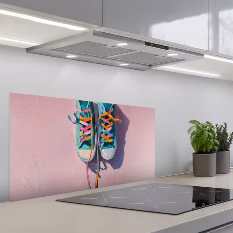 Sneakers - Veters - Kleurrijk - Schaduw keuken achterwand spatscherm middel -3d_schuin