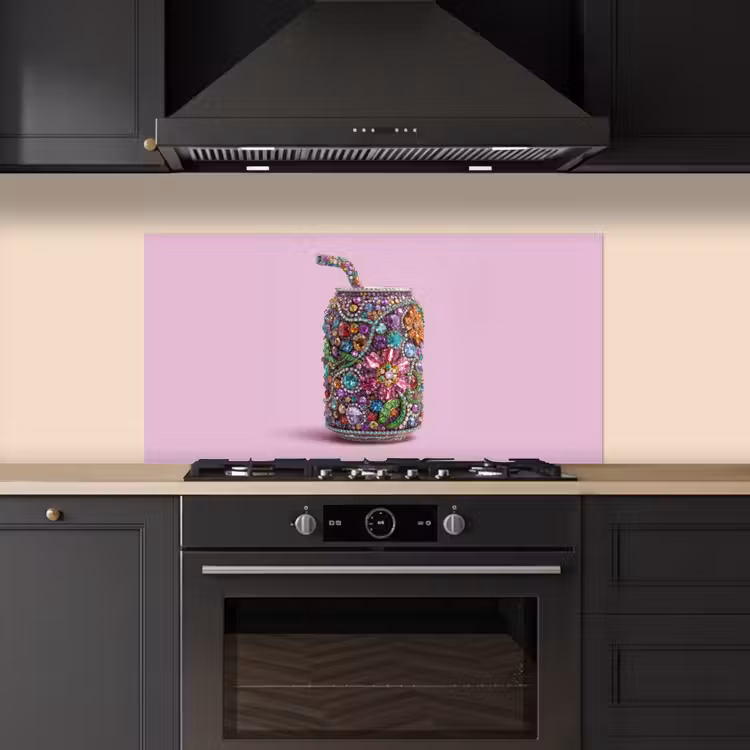 Frisdrankblikje - Bloemenpatroon - Edelstenen - Kleurrijk keuken achterwand spatscherm middel -sfeer1