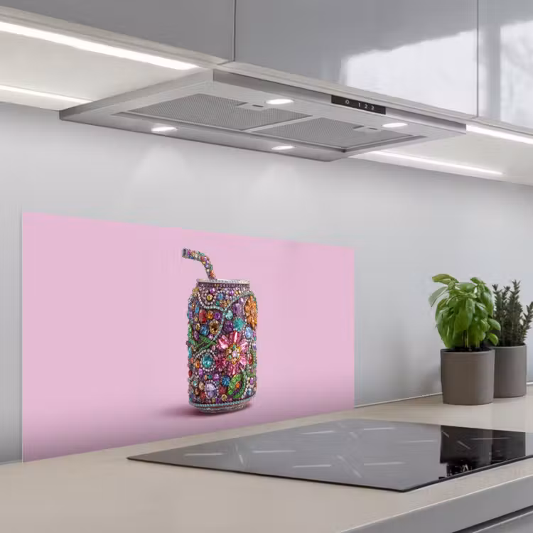 Frisdrankblikje - Bloemenpatroon - Edelstenen - Kleurrijk keuken achterwand spatscherm middel -3d_schuin