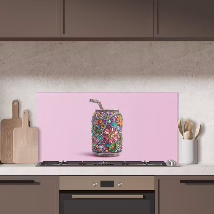 Frisdrankblikje - Bloemenpatroon - Edelstenen - Kleurrijk keuken achterwand spatscherm middel -sfeer2