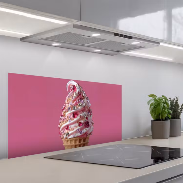 Softijs - Edelstenen - Roze - Hoorntje keuken achterwand spatscherm middel -3d_schuin