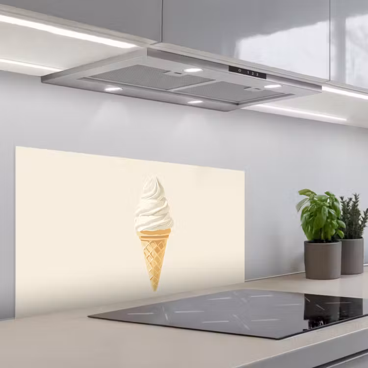 Softijs - Hoorntje - Wit keuken achterwand spatscherm middel -3d_schuin