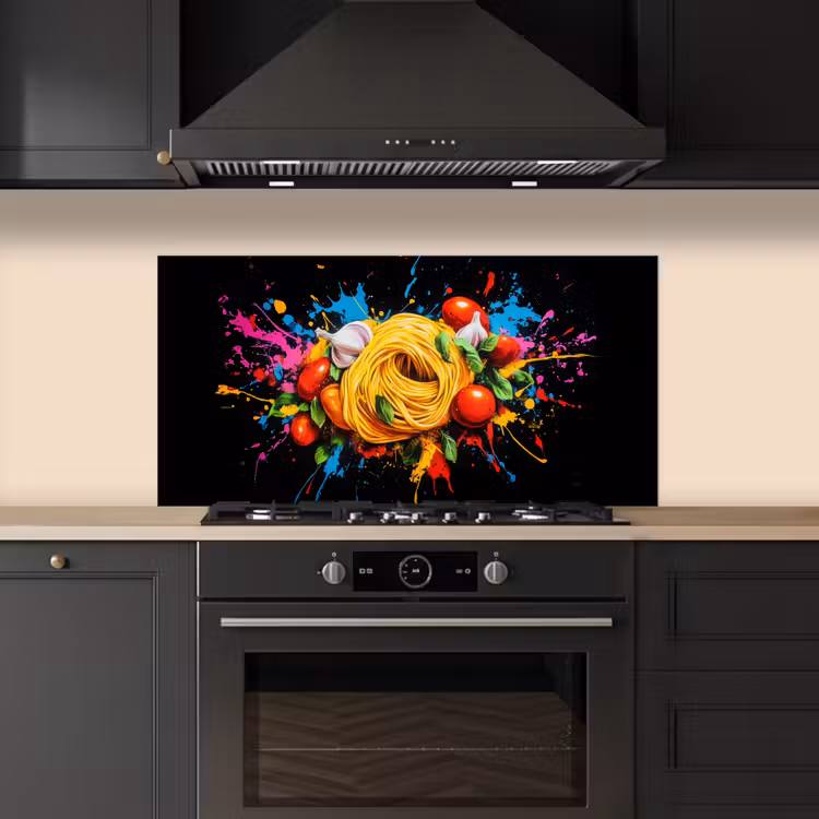 Spaghetti - Graffiti - Verf - Kleurrijk - Eten - Modern keuken achterwand spatscherm middel -sfeer1