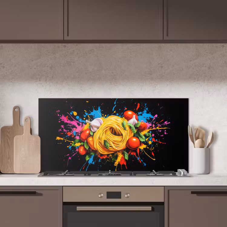 Spaghetti - Graffiti - Verf - Kleurrijk - Eten - Modern keuken achterwand spatscherm middel -sfeer2