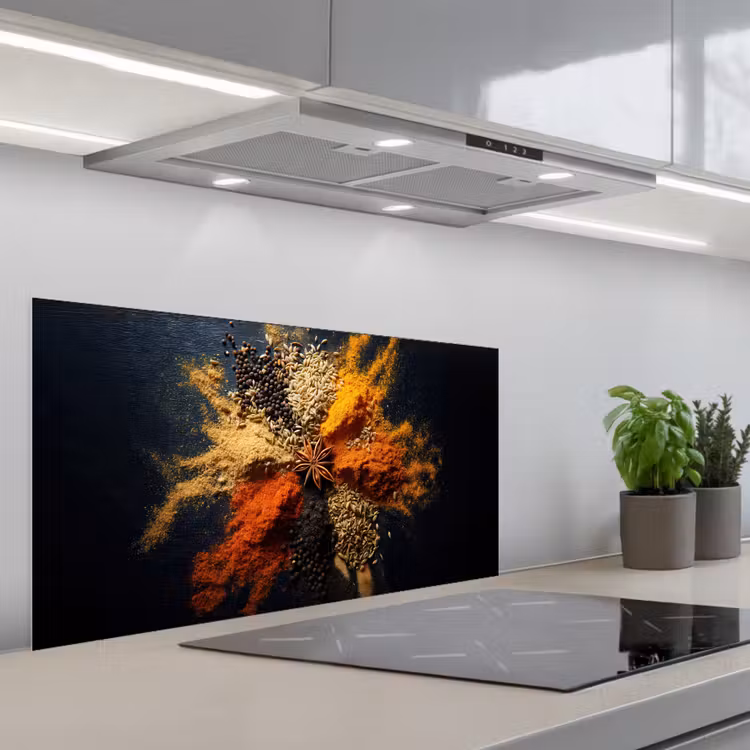 Specerijen - Explosie - Oranje keuken achterwand spatscherm middel -3d_schuin