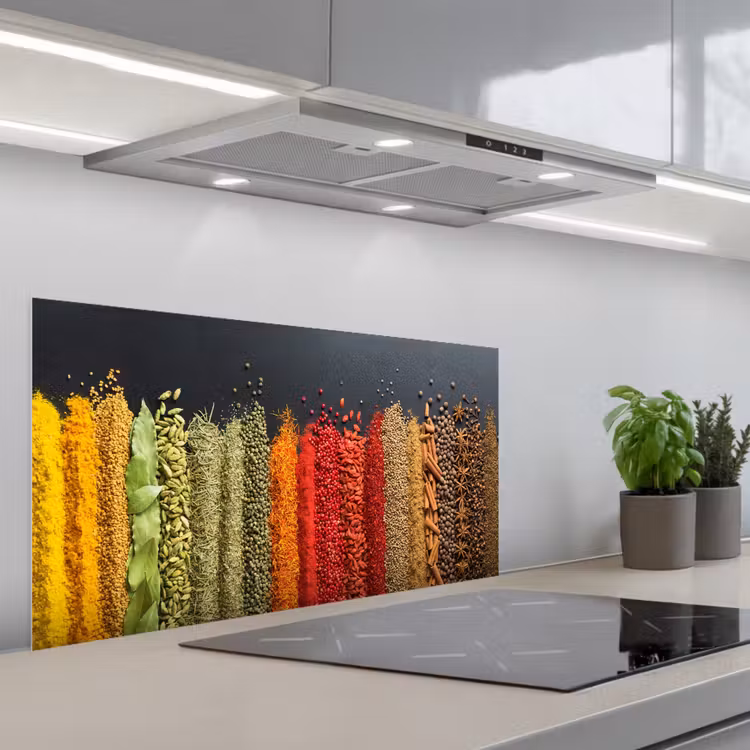 Specerijen - Kruiden - Banen - Regenboog keuken achterwand spatscherm middel -3d_schuin