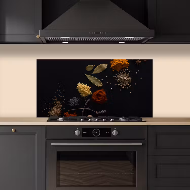 Specerijen - Kruiden - Noten - Lavendel - Zwart keuken achterwand spatscherm middel -sfeer1
