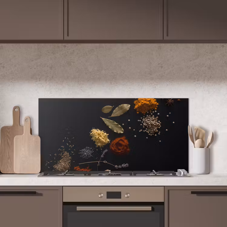 Specerijen - Kruiden - Noten - Lavendel - Zwart keuken achterwand spatscherm middel -sfeer2
