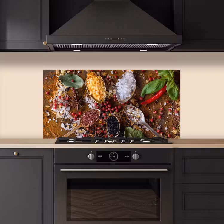 Specerijen - Kruiden - Lepels - Zout - Bruin - Keuken keuken achterwand spatscherm middel -sfeer1