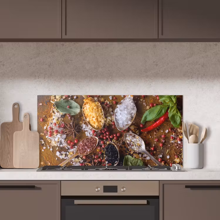 Specerijen - Kruiden - Lepels - Zout - Bruin - Keuken keuken achterwand spatscherm middel -sfeer2