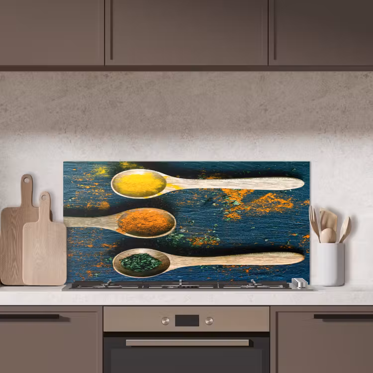 Specerijen - Lepel - Kruiden - Bruin - Geel - Groen keuken achterwand spatscherm middel -sfeer2