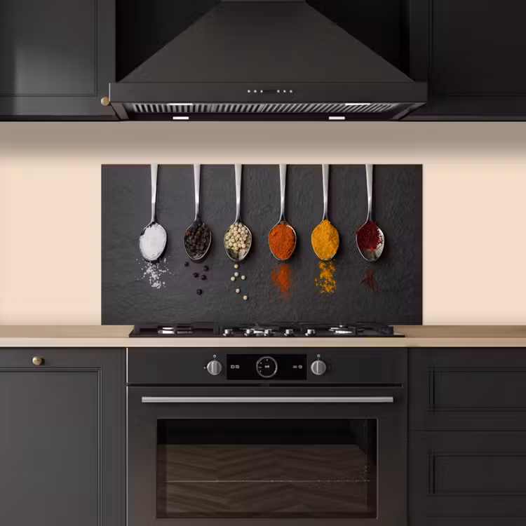 Specerijen - Lepels - Tafel - Rustiek - Kruiden keuken achterwand spatscherm middel -sfeer1
