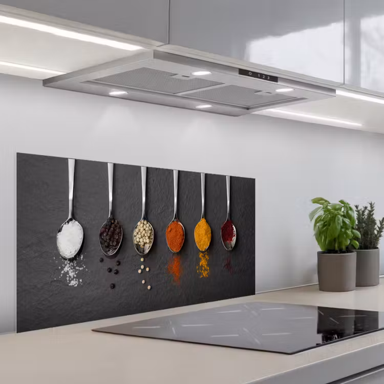 Specerijen - Lepels - Tafel - Rustiek - Kruiden keuken achterwand spatscherm middel -3d_schuin