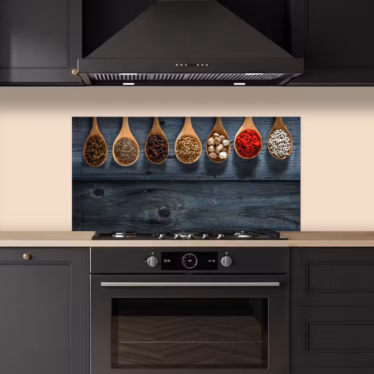 Kruiden - Lepels - Hout - Keuken - Specerijen - Industrieel keuken achterwand spatscherm middel -sfeer1