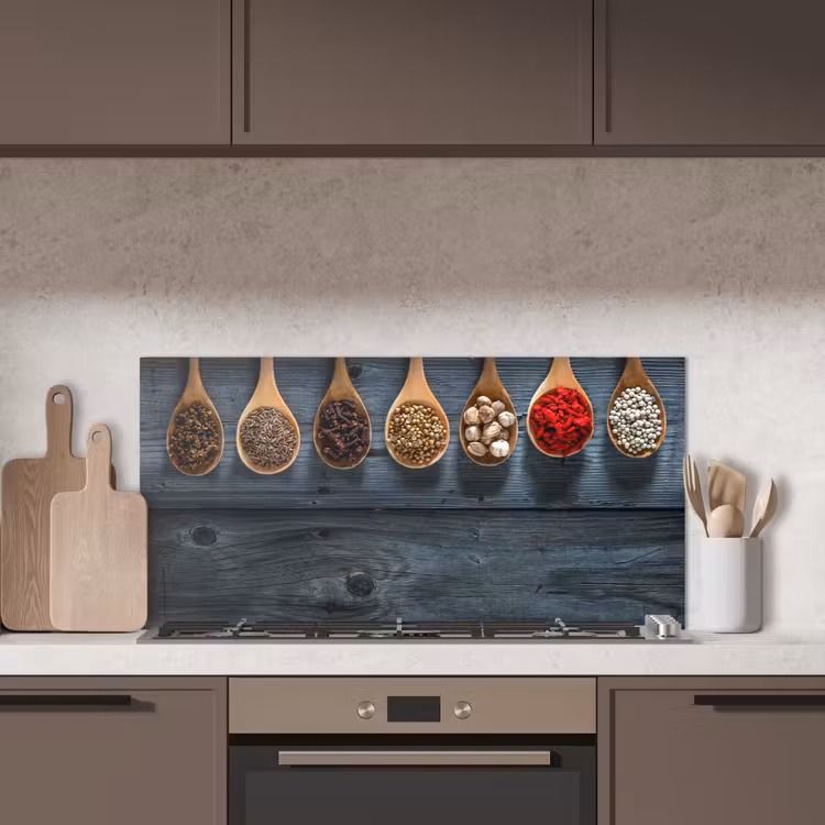 Kruiden - Lepels - Hout - Keuken - Specerijen - Industrieel keuken achterwand spatscherm middel -sfeer2