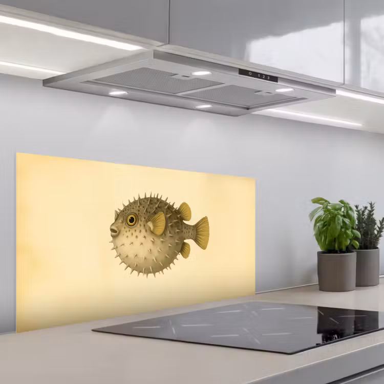 Stekels - Vis - Opgeblazen - Bruin keuken achterwand spatscherm middel -3d_schuin