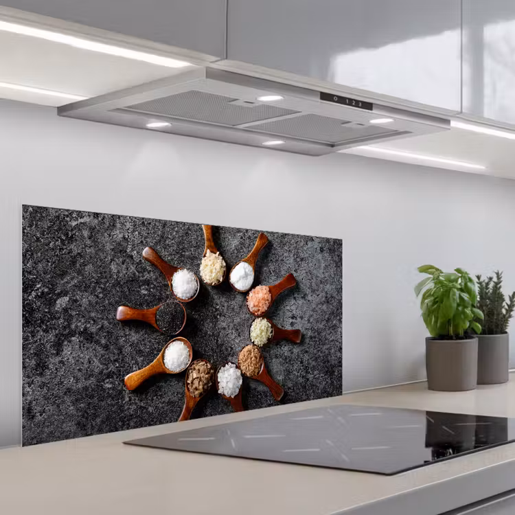 Lepel - Kruiden - Specerijen - Keuken - Industrieel keuken achterwand spatscherm middel -3d_schuin