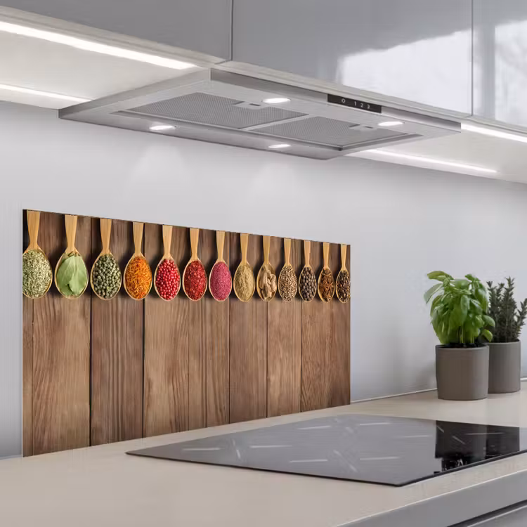 Lepels - Kruiden - Hout keuken achterwand spatscherm middel -3d_schuin