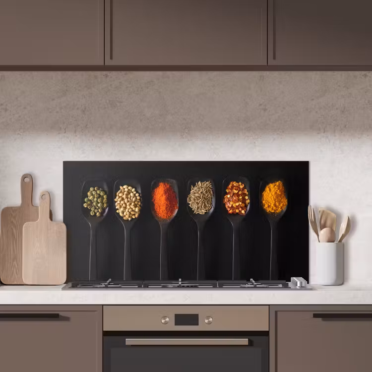 Lepels - Specerijen - Zwart - Kruiden - Rustiek keuken achterwand spatscherm middel -sfeer2