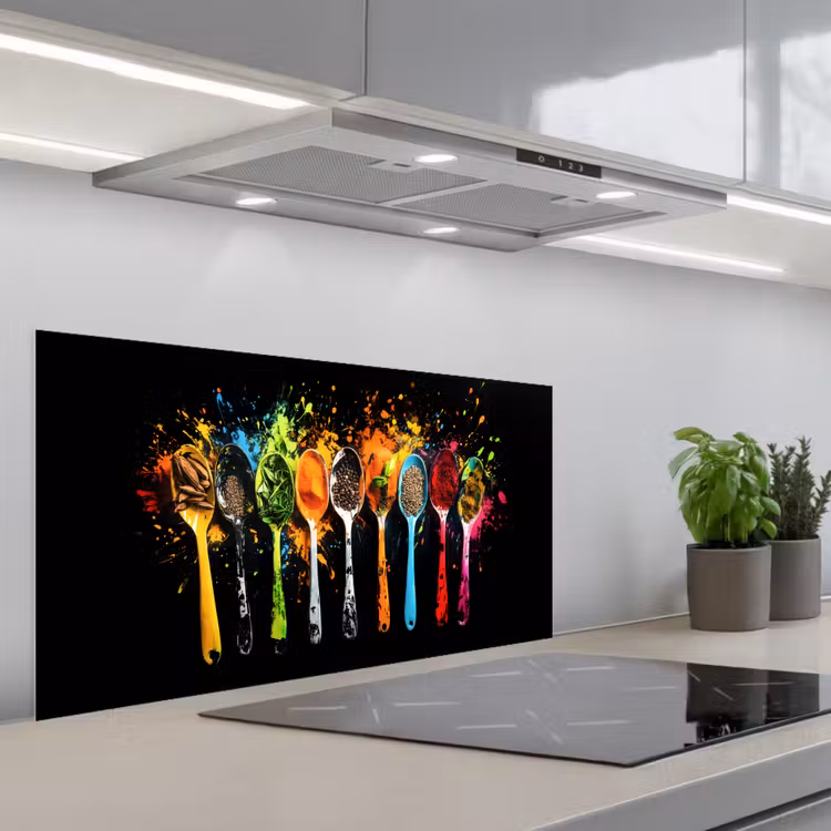 Lepels - Kruiden - Modern - Graffiti - Verf - Kleurrijk keuken achterwand spatscherm middel -3d_schuin