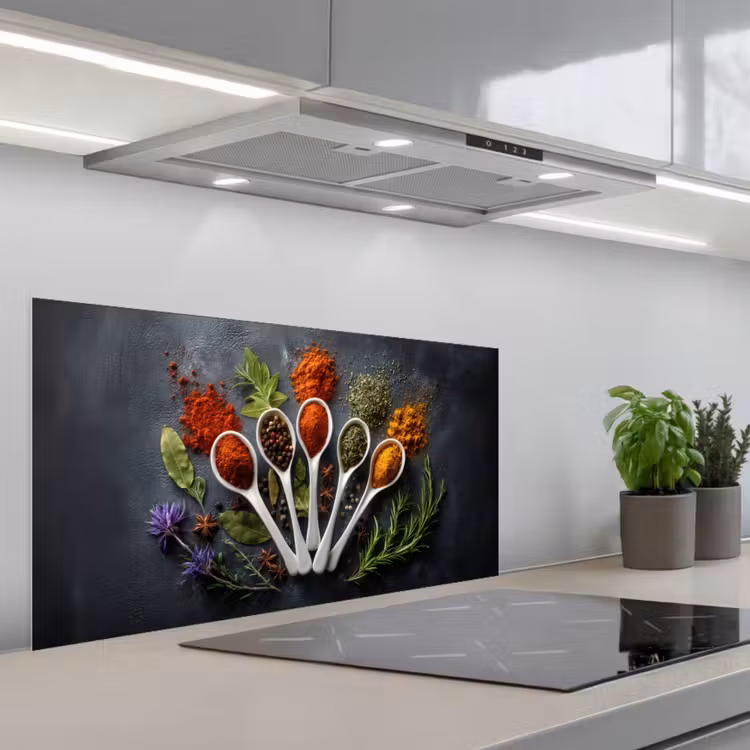 Lepels - Wit - Poeder - Kruiden keuken achterwand spatscherm middel -3d_schuin