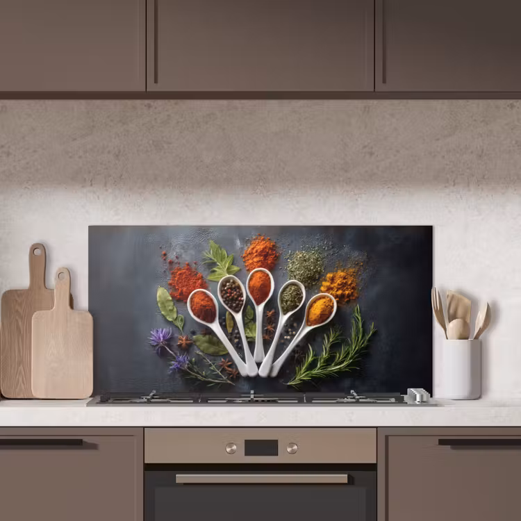 Lepels - Wit - Poeder - Kruiden keuken achterwand spatscherm middel -sfeer2