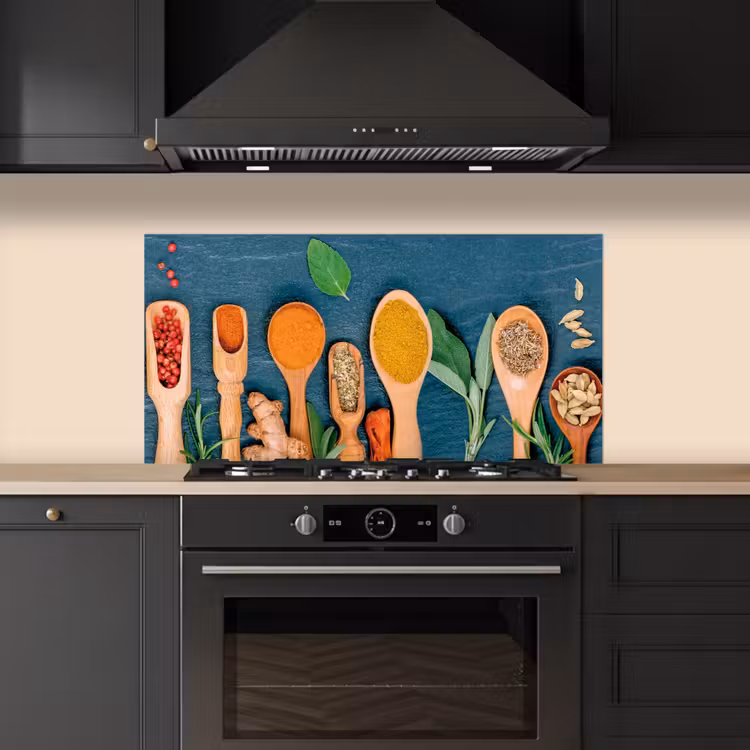 Lepels - Hout - Kruiden - Specerijen keuken achterwand spatscherm middel -sfeer1