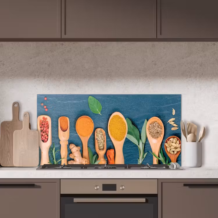 Lepels - Hout - Kruiden - Specerijen keuken achterwand spatscherm middel -sfeer2