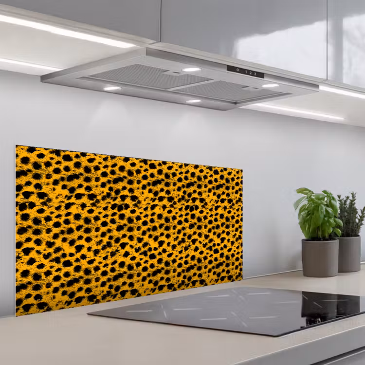 Vlekken - Oranje - Luipaard keuken achterwand spatscherm middel 899 -3d_schuin