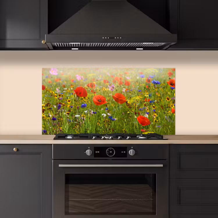 Lente - Bloemen - Rood - Klaproos - Gras - Groen keuken achterwand spatscherm middel -sfeer1