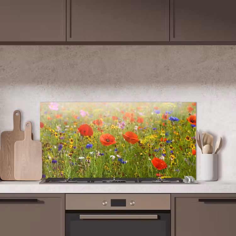 Lente - Bloemen - Rood - Klaproos - Gras - Groen keuken achterwand spatscherm middel -sfeer2