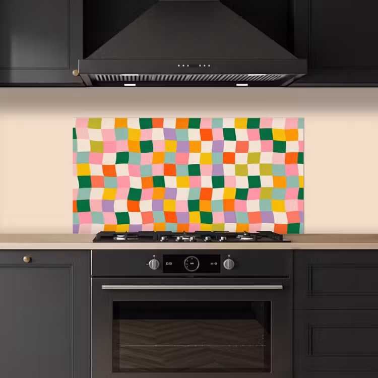 Vierkanten - Kleurrijk - Golvend keuken achterwand spatscherm middel -sfeer1