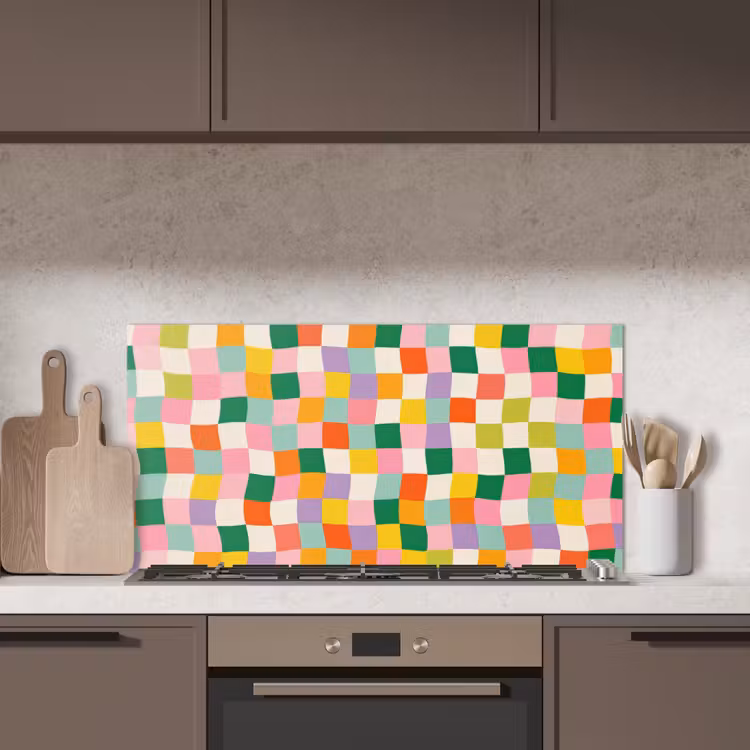 Vierkanten - Kleurrijk - Golvend keuken achterwand spatscherm middel -sfeer2