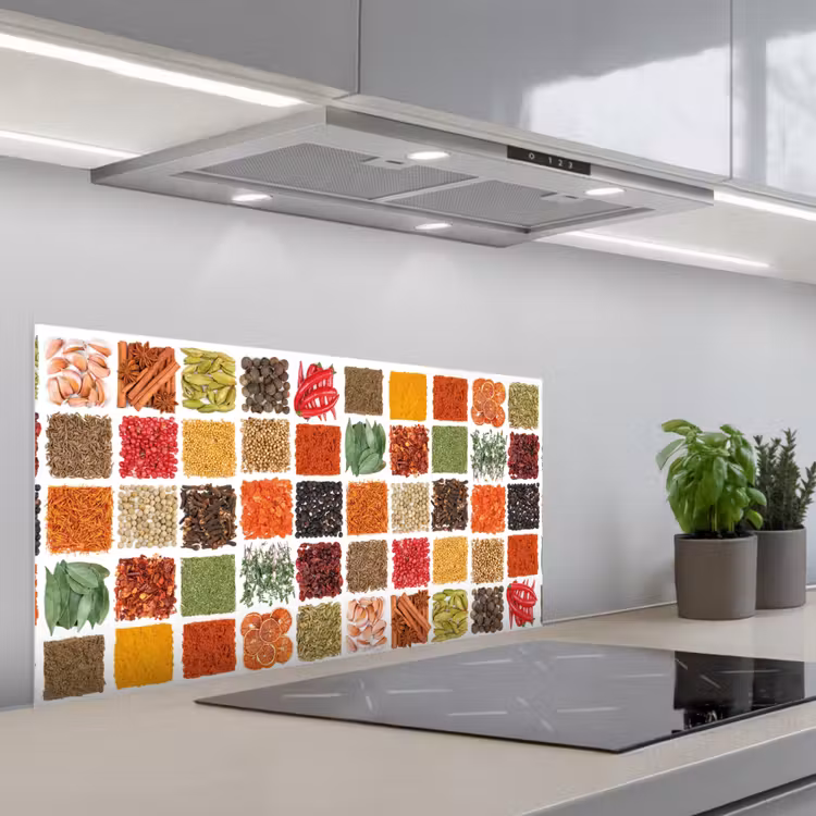 Vierkanten - Specerijen - Kruiden - Grafisch keuken achterwand spatscherm middel -3d_schuin