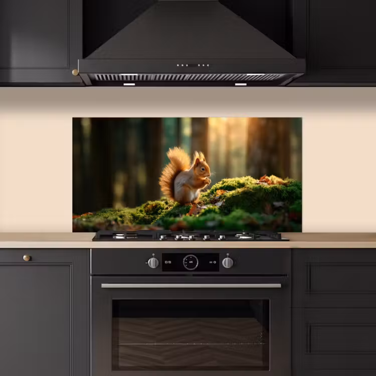 Eekhoorn - Nootje - Gras keuken achterwand spatscherm middel -sfeer1