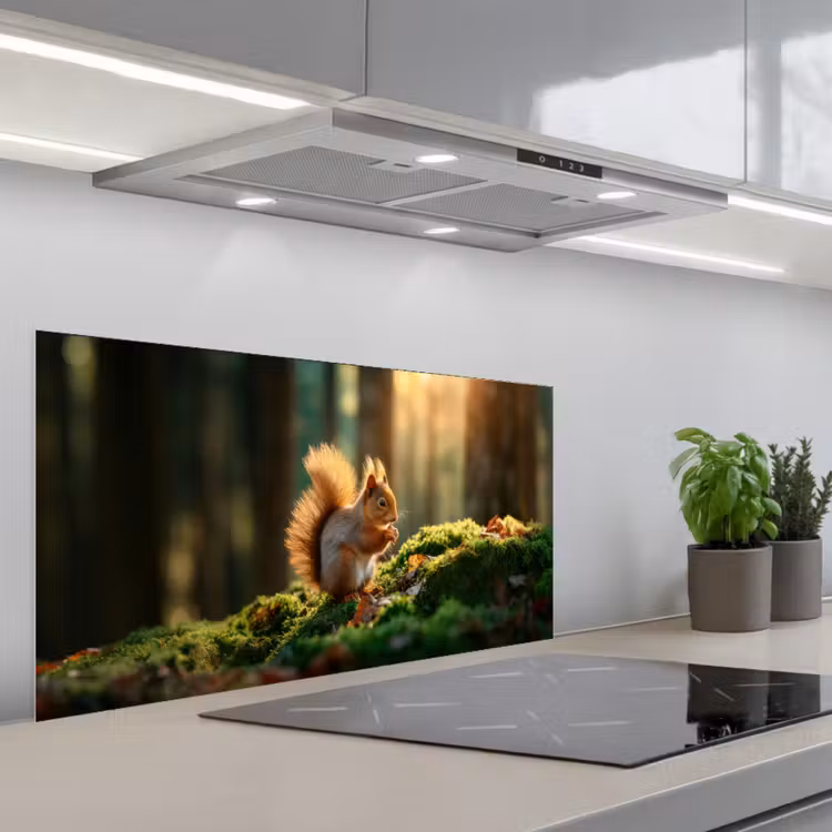 Eekhoorn - Nootje - Gras keuken achterwand spatscherm middel -3d_schuin