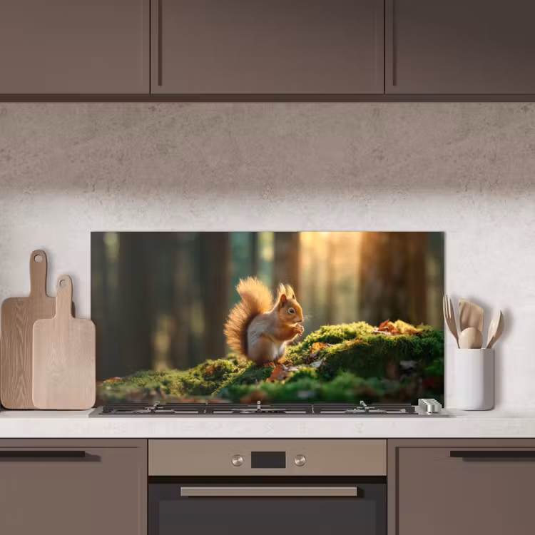 Eekhoorn - Nootje - Gras keuken achterwand spatscherm middel -sfeer2