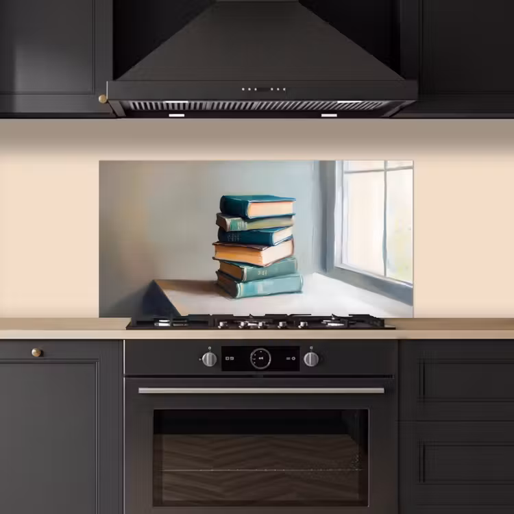 Stapel - Boeken - Groen - Daglicht keuken achterwand spatscherm middel -sfeer1