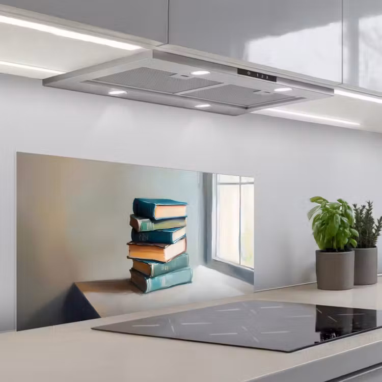 Stapel - Boeken - Groen - Daglicht keuken achterwand spatscherm middel -3d_schuin