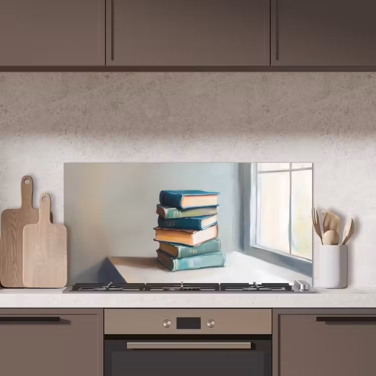 Stapel - Boeken - Groen - Daglicht keuken achterwand spatscherm middel -sfeer2