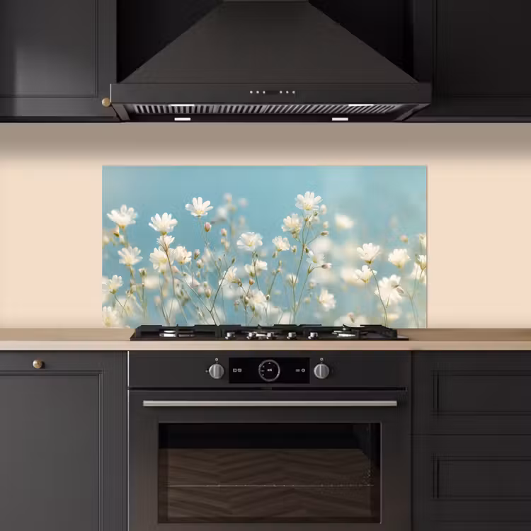 Stengels - Bloemen - Lucht - Wit keuken achterwand spatscherm middel -sfeer1
